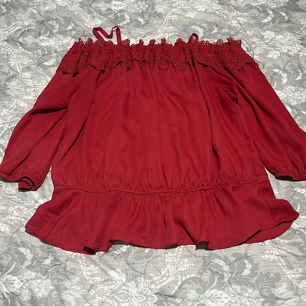Red off the shoulder blouse